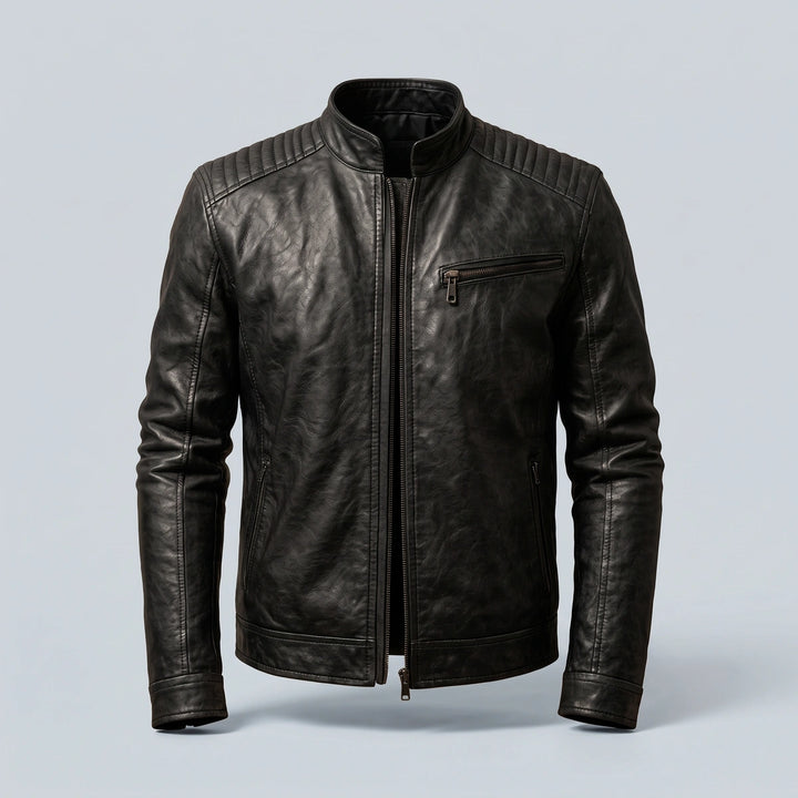 Edmund Burnished Leather Zip Jacket - Black