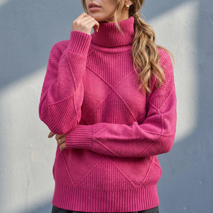 Elfrida Diamond Lattice Turtleneck Sweater - Pink