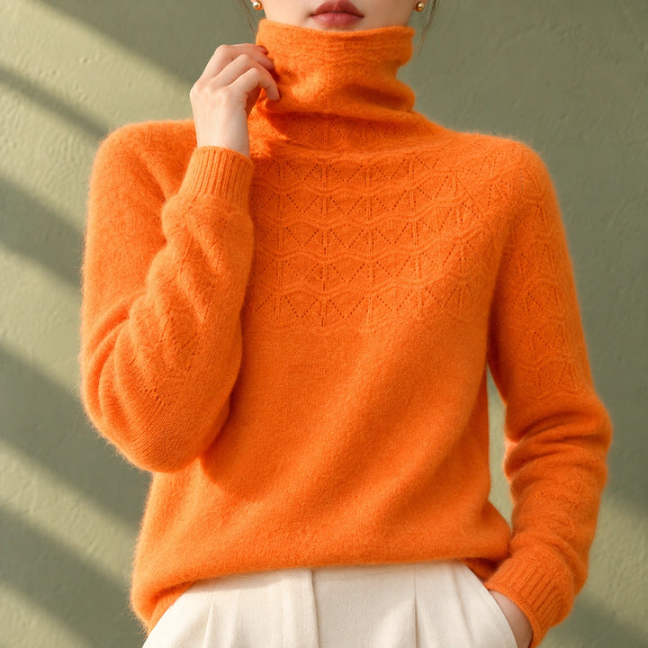 Elizabeth Cashmere Pointelle Turtleneck Sweater - Orange