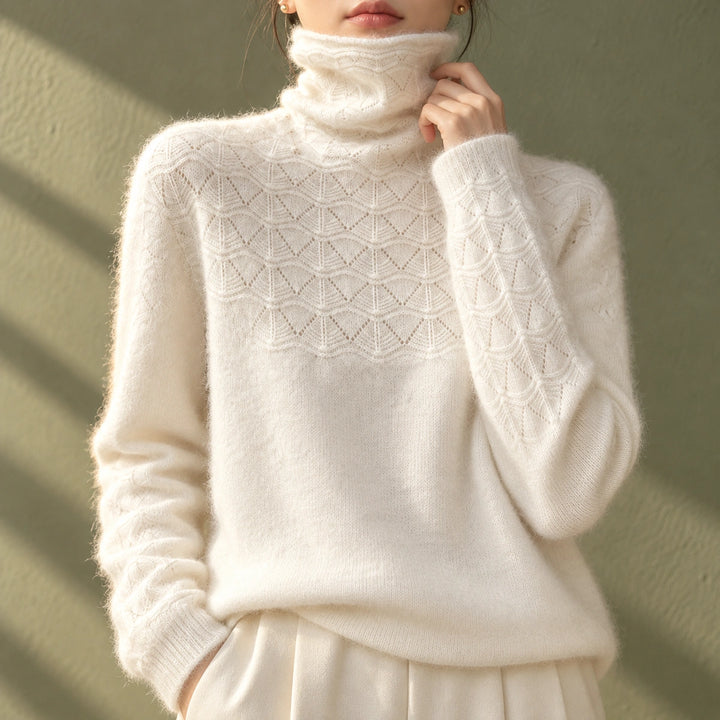 Elizabeth Cashmere Pointelle Turtleneck Sweater - White