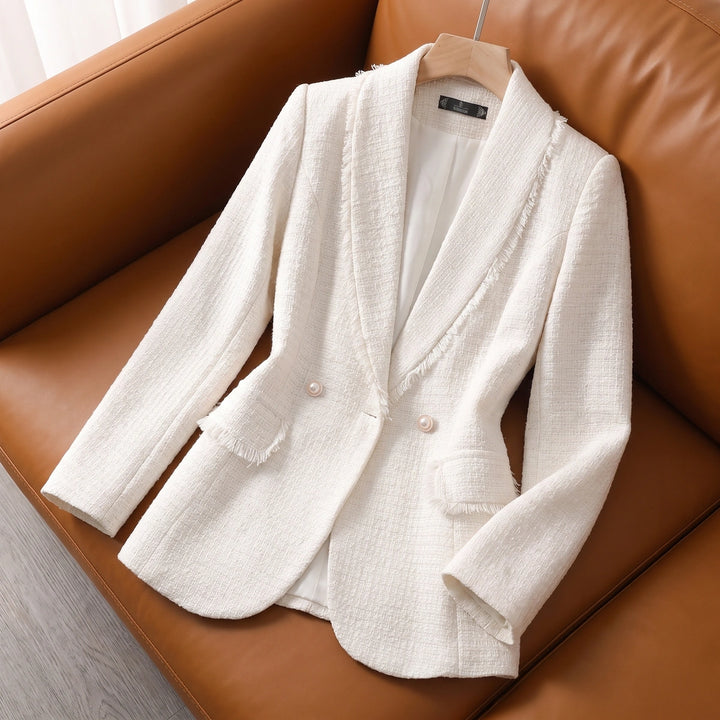 Esme Fringed Tweed Blazer - Cream