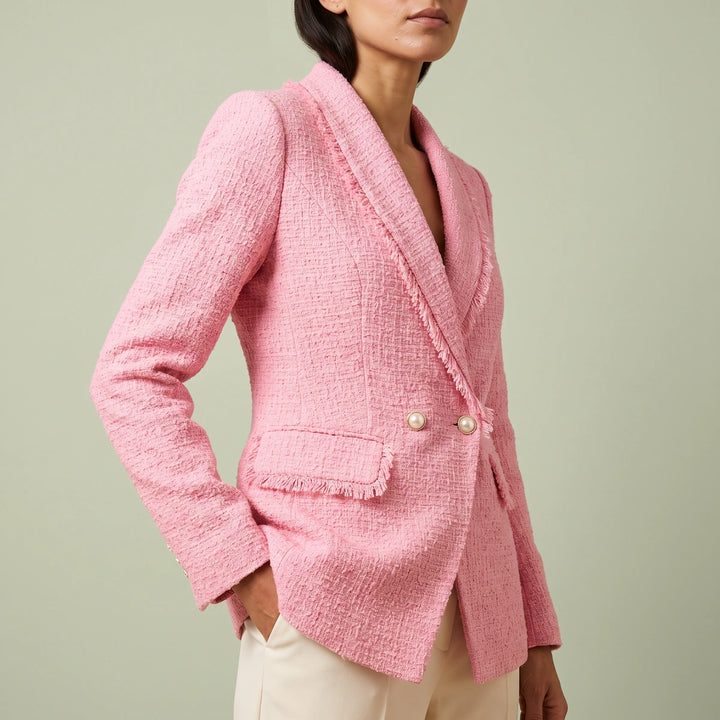 Esme Fringed Tweed Blazer - Pink