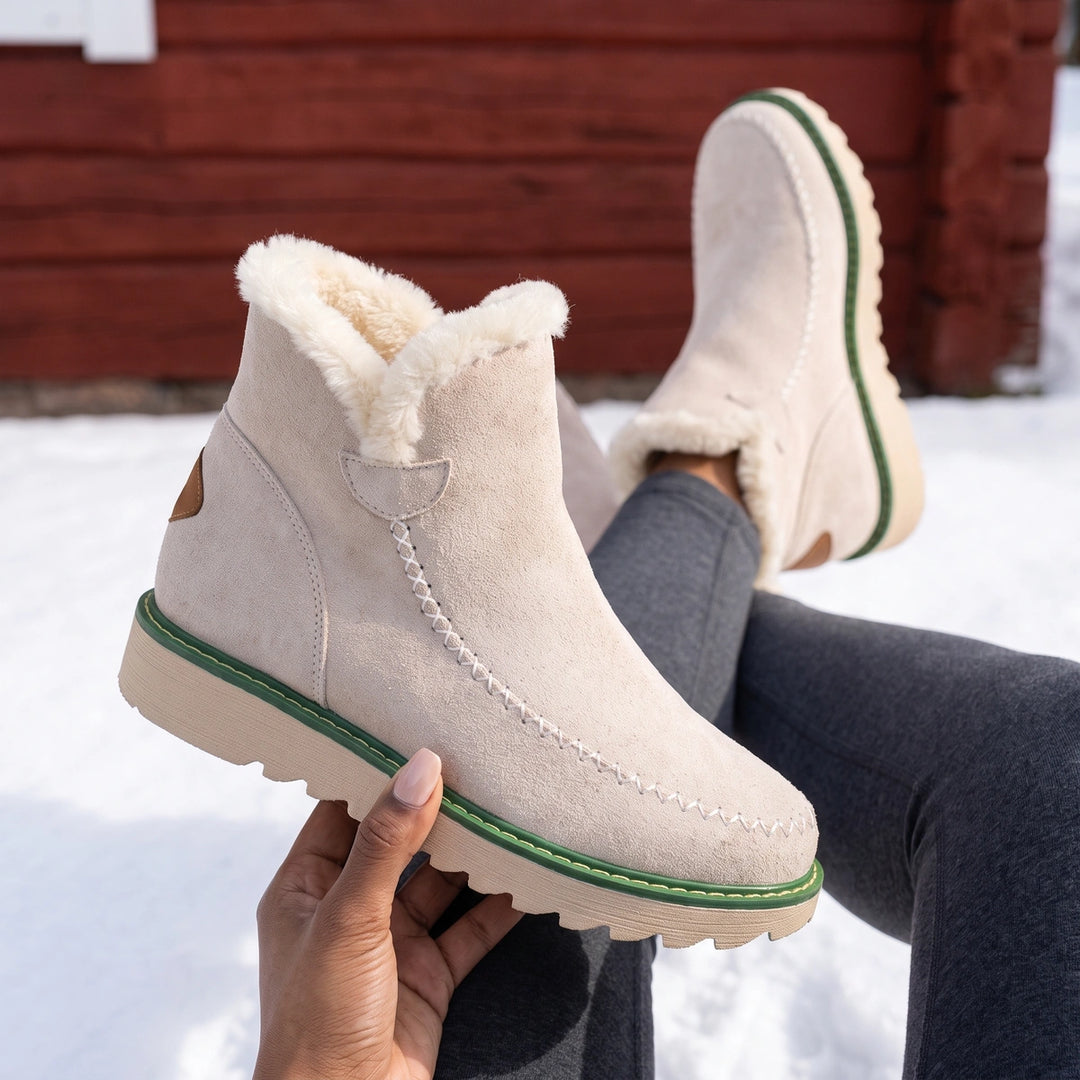 Eugenia Fleece Lined Moccasin Platform Boots - Beige