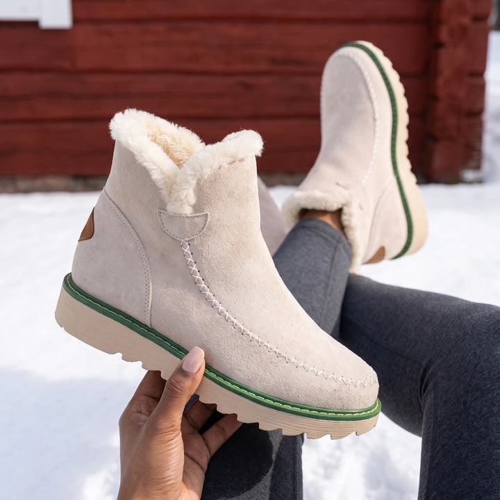 Eugenia Fleece Lined Moccasin Platform Boots - Beige