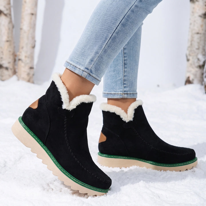 Eugenia Fleece Lined Moccasin Platform Boots - Black