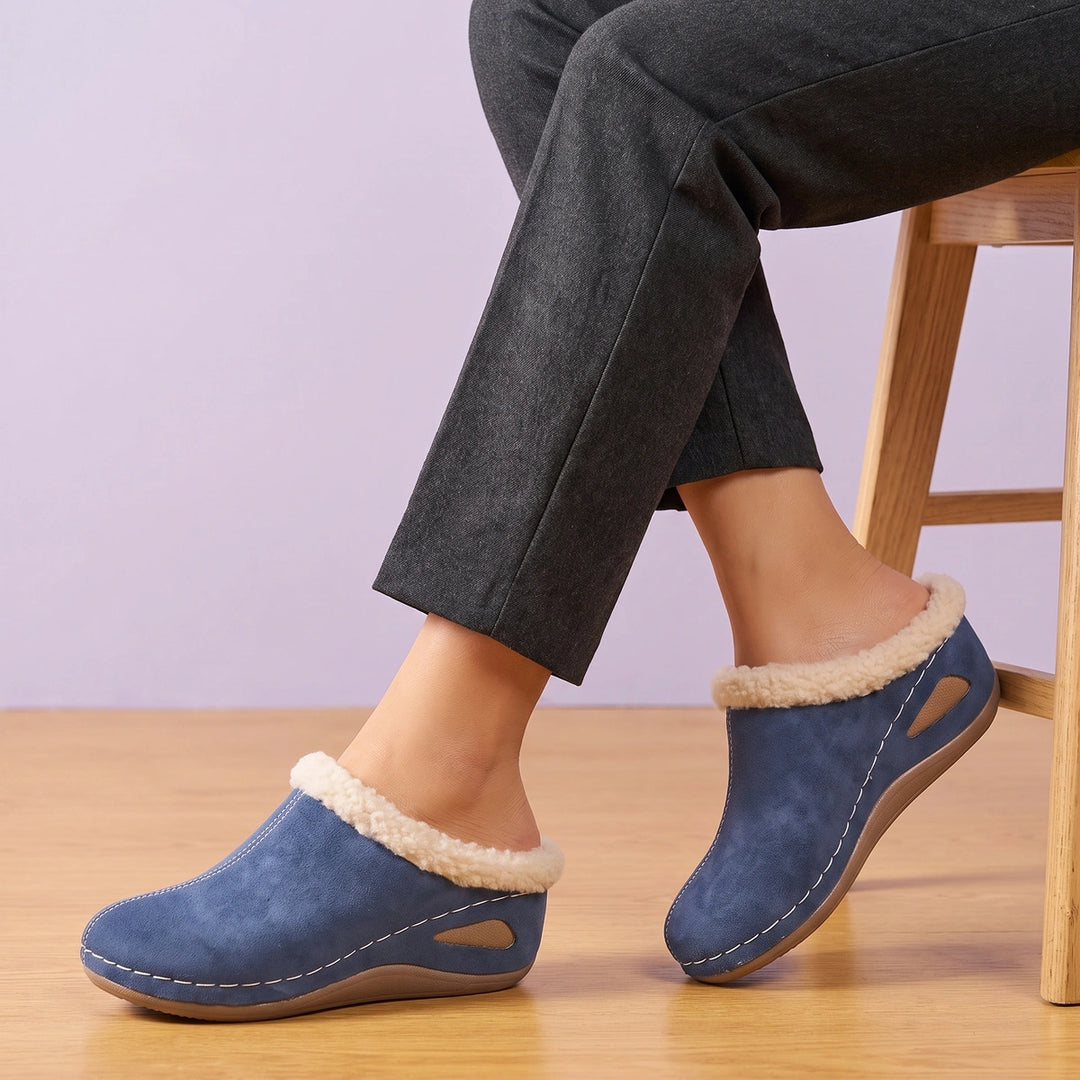 Evadne Fleece Lined Arch Support Slip On Clogs - Blue