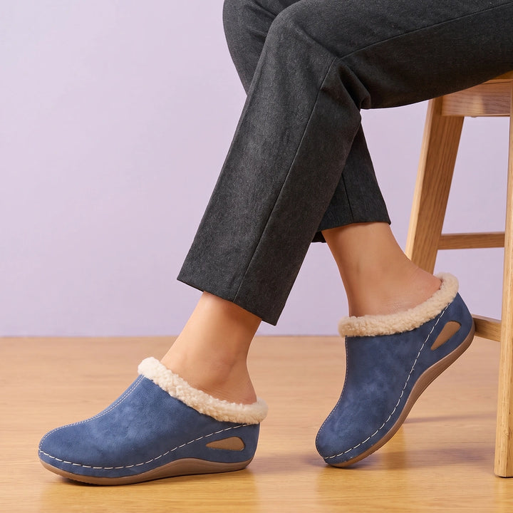 Evadne Fleece Lined Arch Support Slip On Clogs - Blue