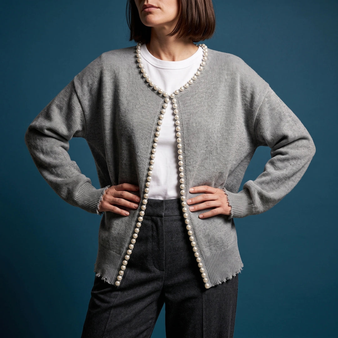Felicity Pearl Edge Open Front Cardigan - Gray