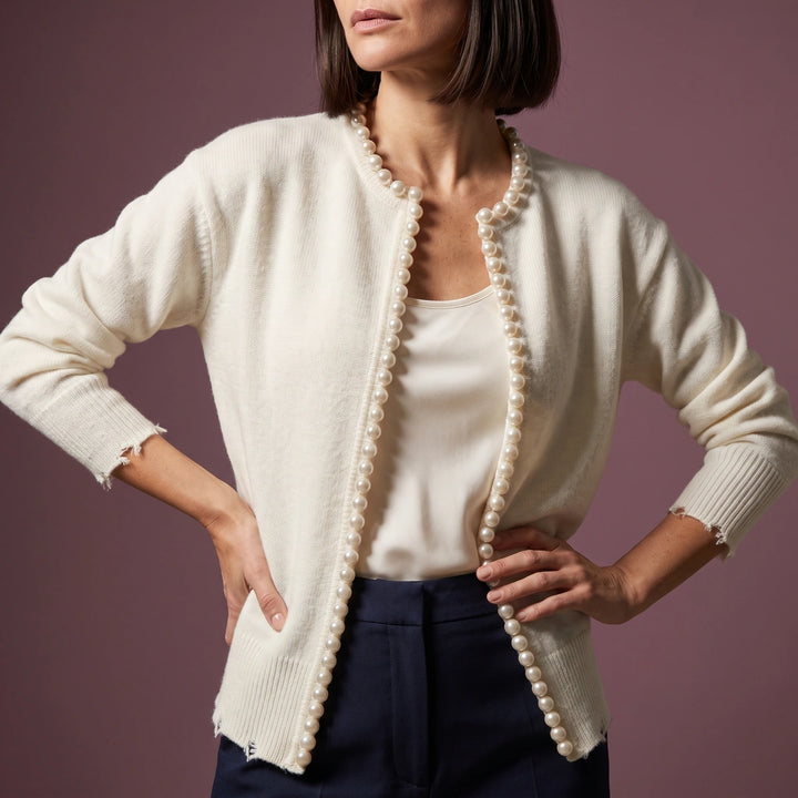 Felicity Pearl Edge Open Front Cardigan - White
