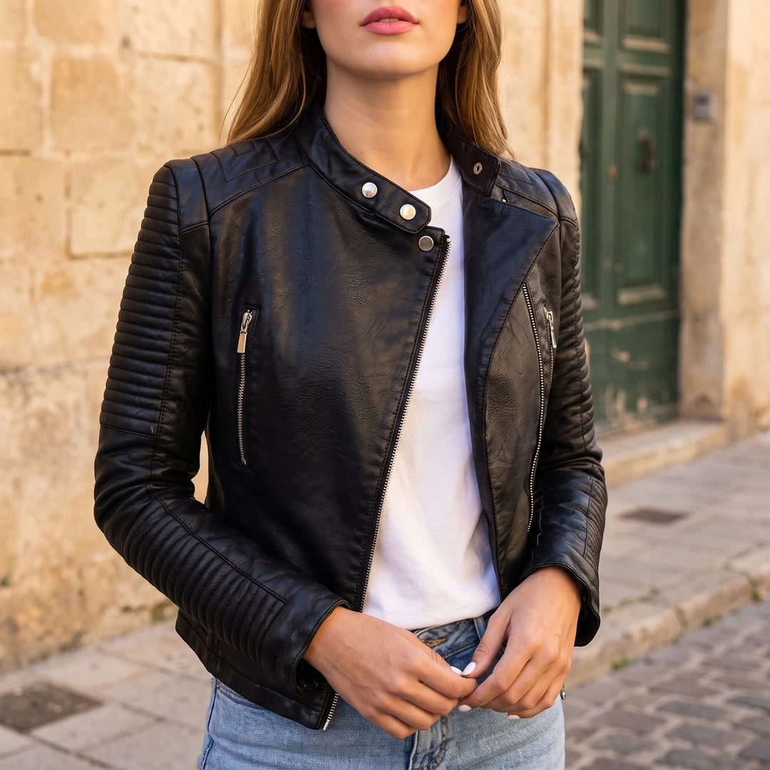 Fenella Quilted Shoulder Biker Jacket - Black