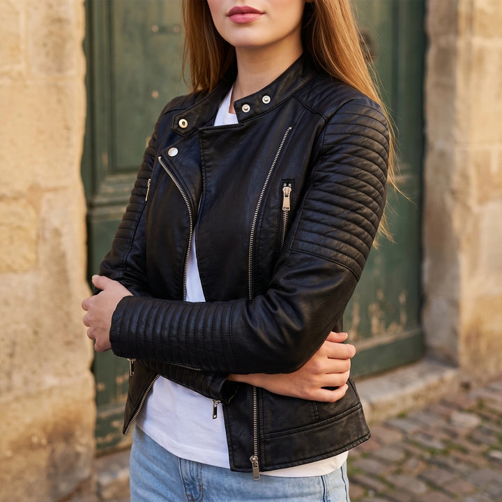 Fenella Quilted Shoulder Biker Jacket - Black