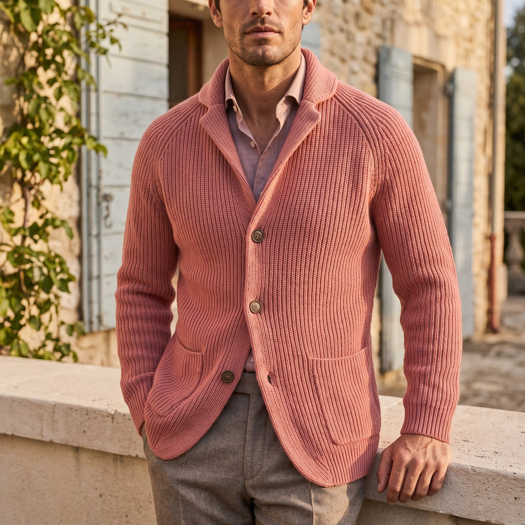Fenwick Ribbed Shawl Collar Cardigan - Salmon