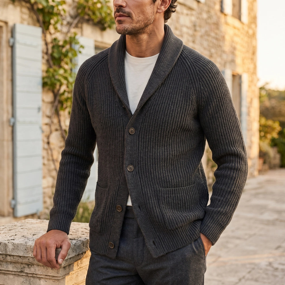 Fenwick Ribbed Shawl Collar Cardigan - Gray