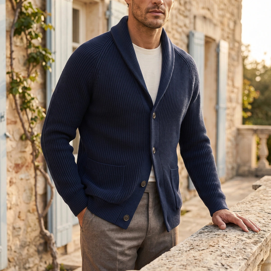 Fenwick Ribbed Shawl Collar Cardigan - Navy