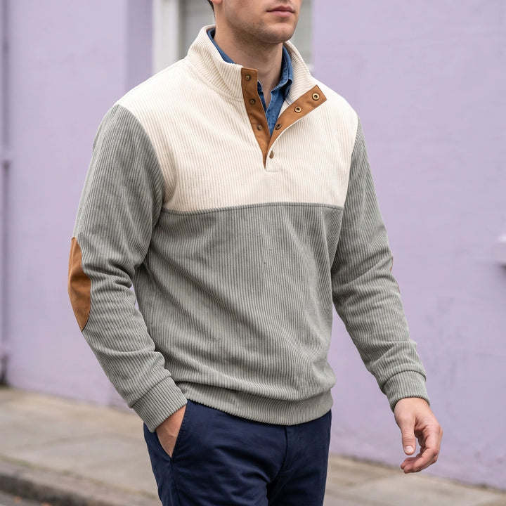 Fergal Colorblock Corduroy Snap Placket Pullover - Gray