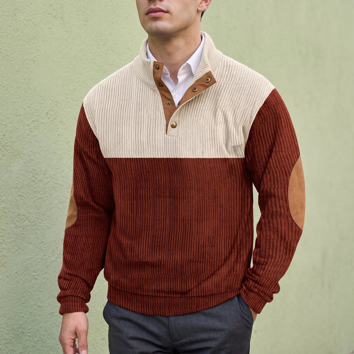 Fergal Colorblock Corduroy Snap Placket Pullover - Red
