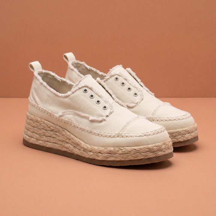 Fiammetta Frayed Edge Espadrille Platform Sneakers - Beige