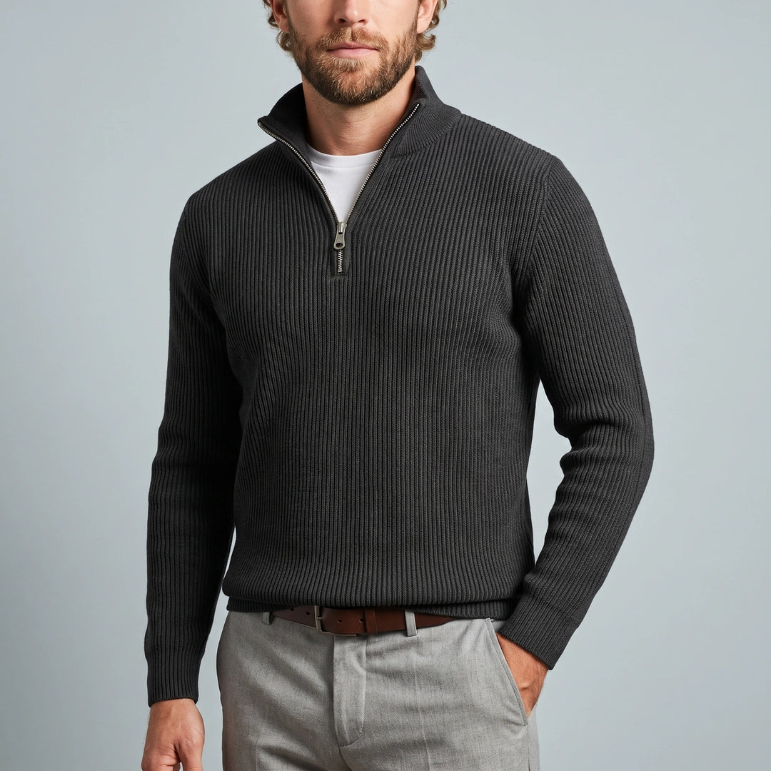 Finnegan Ribbed Half Zip Sweater - Black