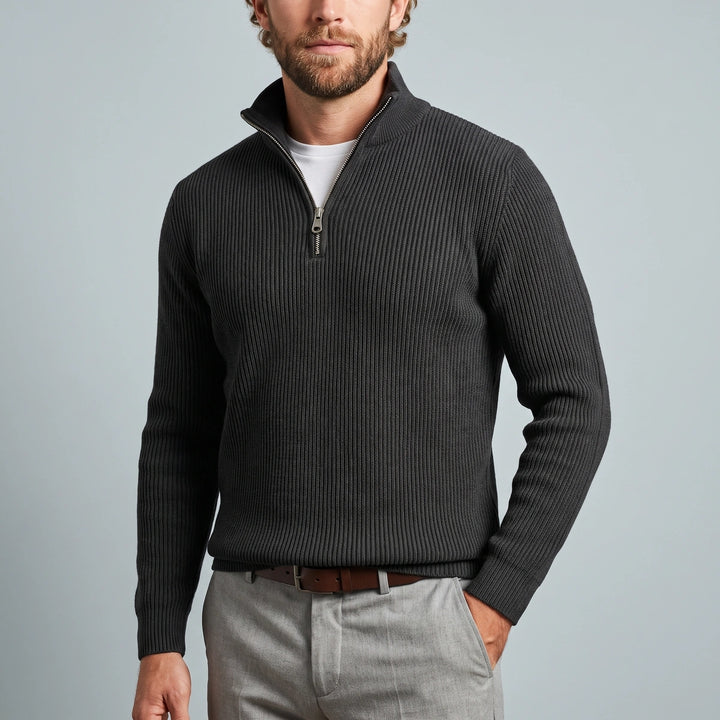 Finnegan Ribbed Half Zip Sweater - Black