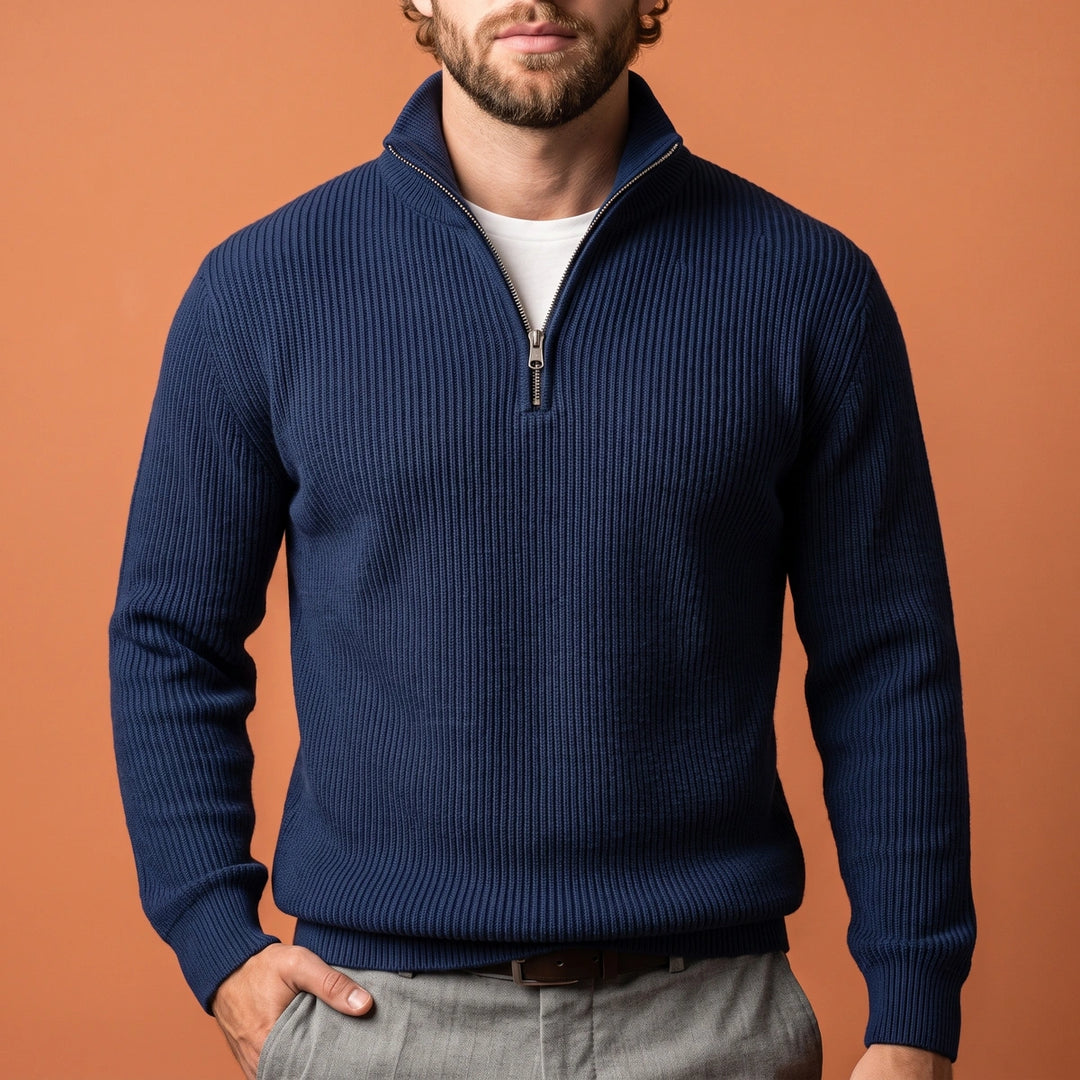 Finnegan Ribbed Half Zip Sweater - Navy