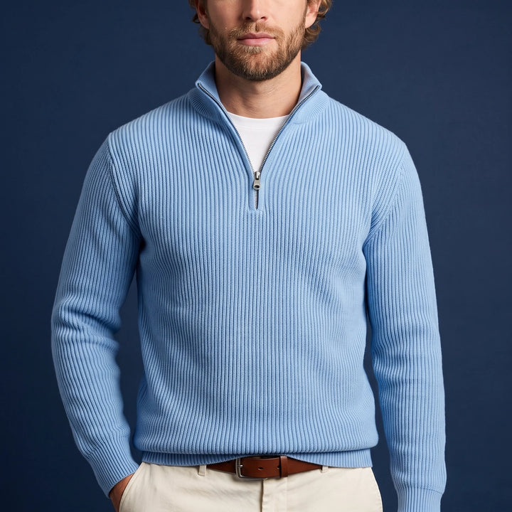 Finnegan Ribbed Half Zip Sweater - Sky