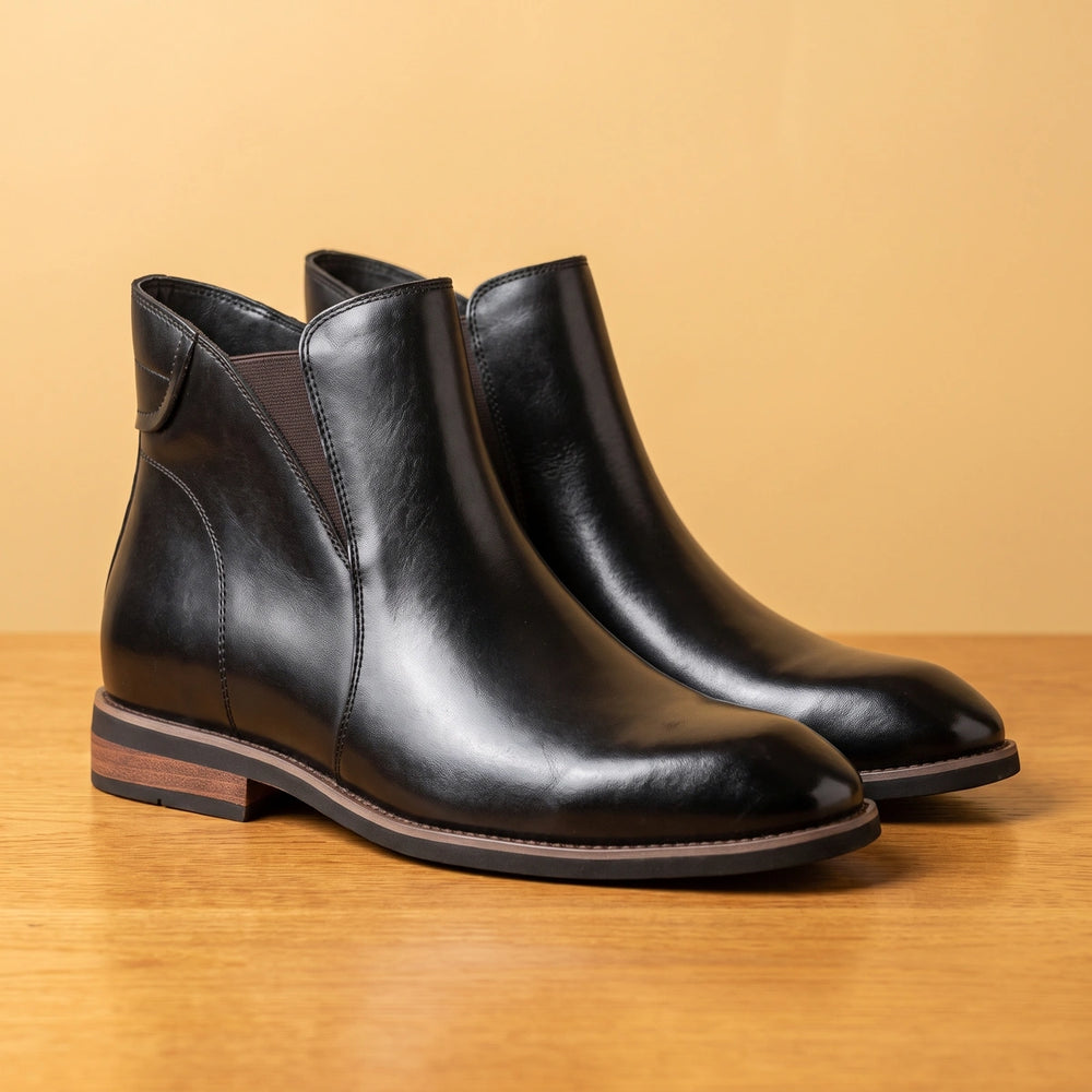 Fitzroy Genuine Leather Elastic Side Chelsea Boots - Black