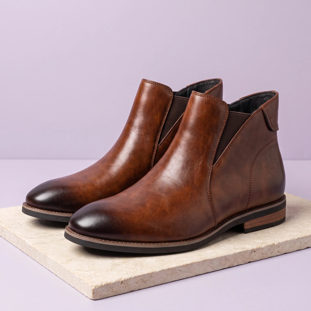 Fitzroy Genuine Leather Elastic Side Chelsea Boots - Brown