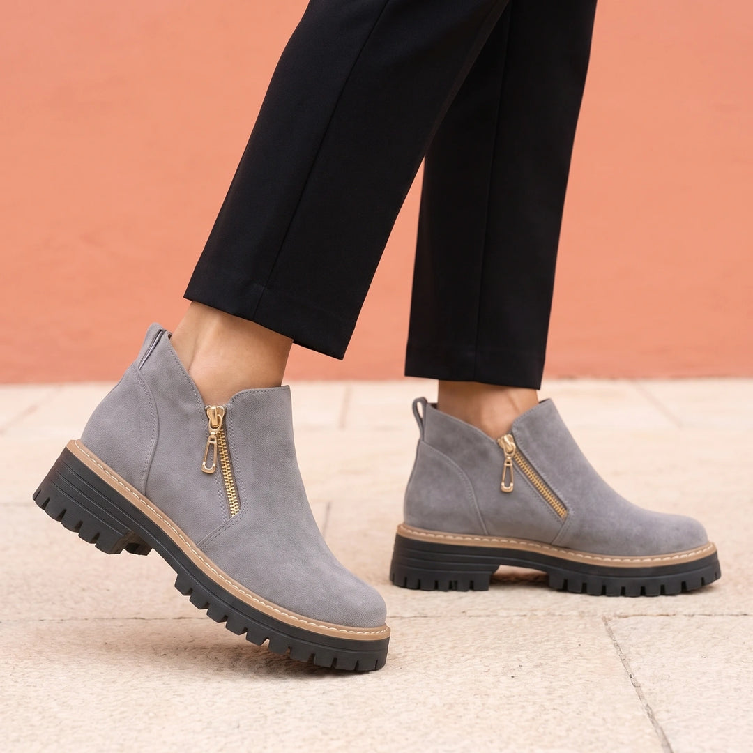 Gabriella Suede Lug Sole Side Zip Chelsea Boots - Gray