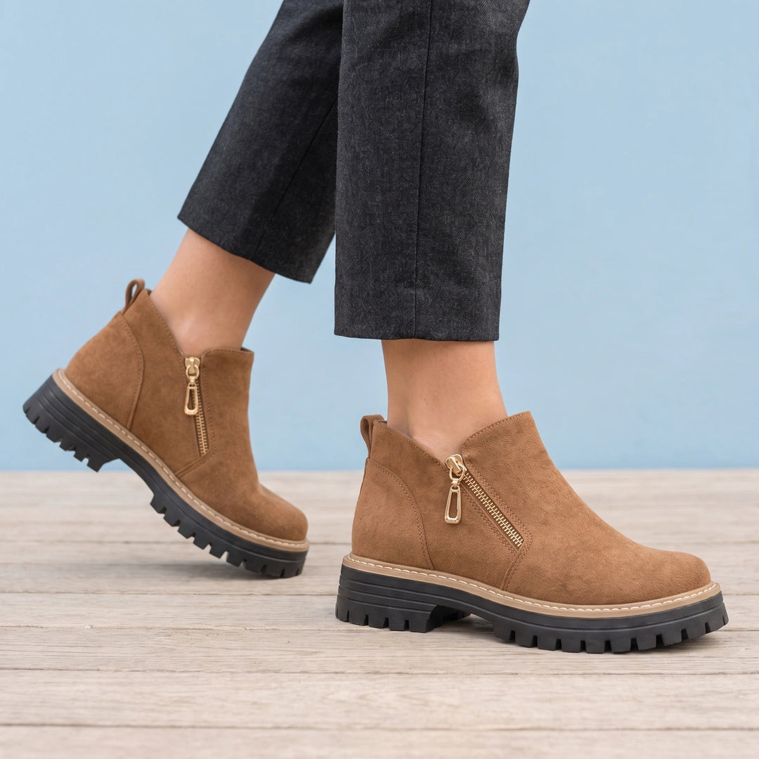 Gabriella Suede Lug Sole Side Zip Chelsea Boots - Light Brown