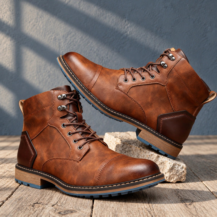 Gerald Burnished Leather Cap Toe Boots - Chestnut Brown