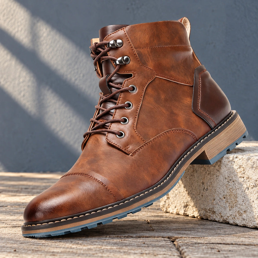 Gerald Burnished Leather Cap Toe Boots - Chestnut Brown