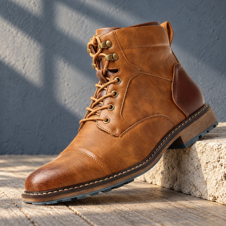 Gerald Burnished Leather Cap Toe Boots - Oak Tan