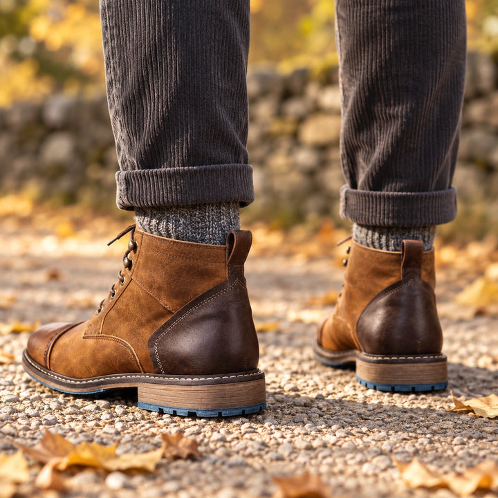 Gerald Burnished Leather Cap Toe Boots - Saddle Brown