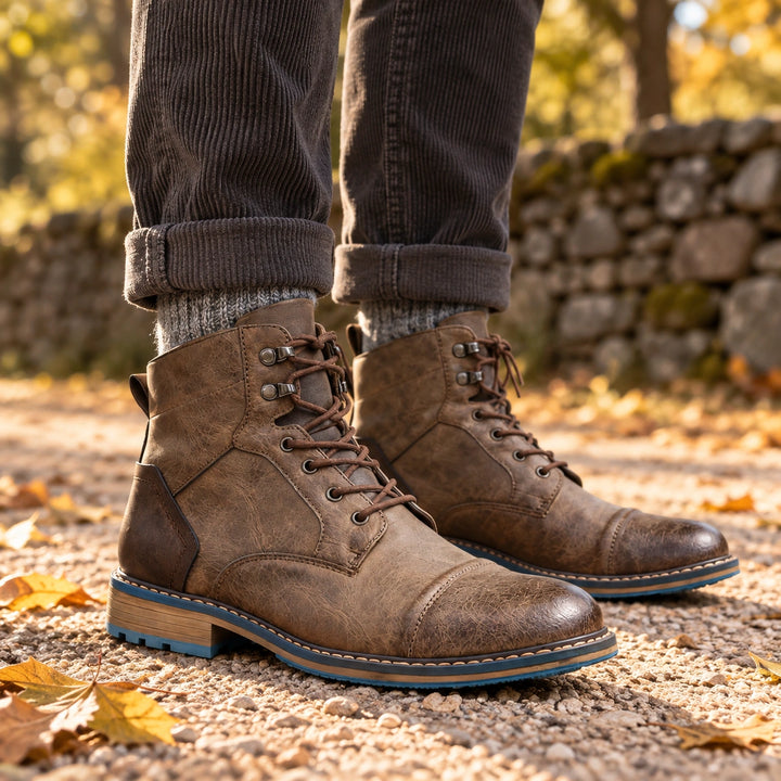 Gerald Burnished Leather Cap Toe Boots - Stone Taupe