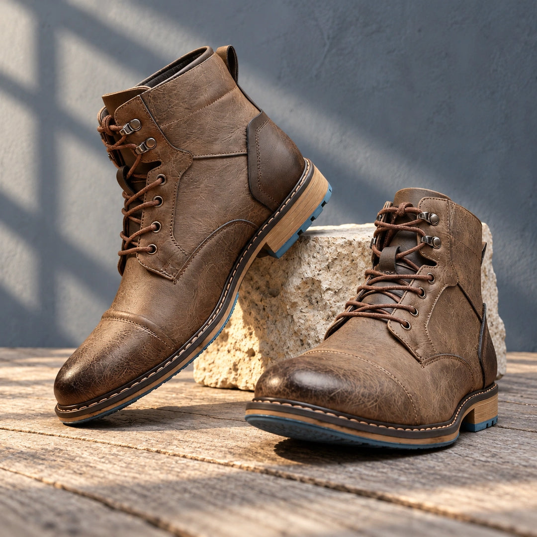 Gerald Burnished Leather Cap Toe Boots - Stone Taupe