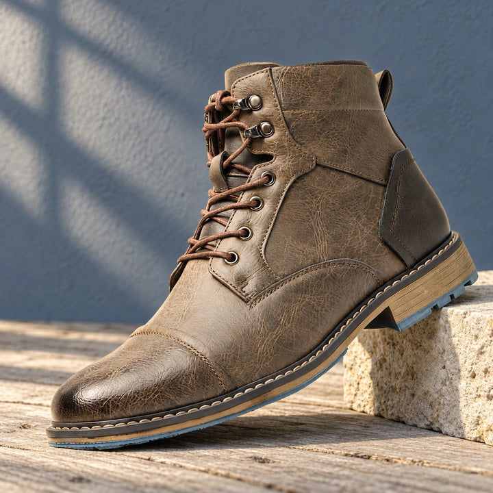 Gerald Burnished Leather Cap Toe Boots - Stone Taupe