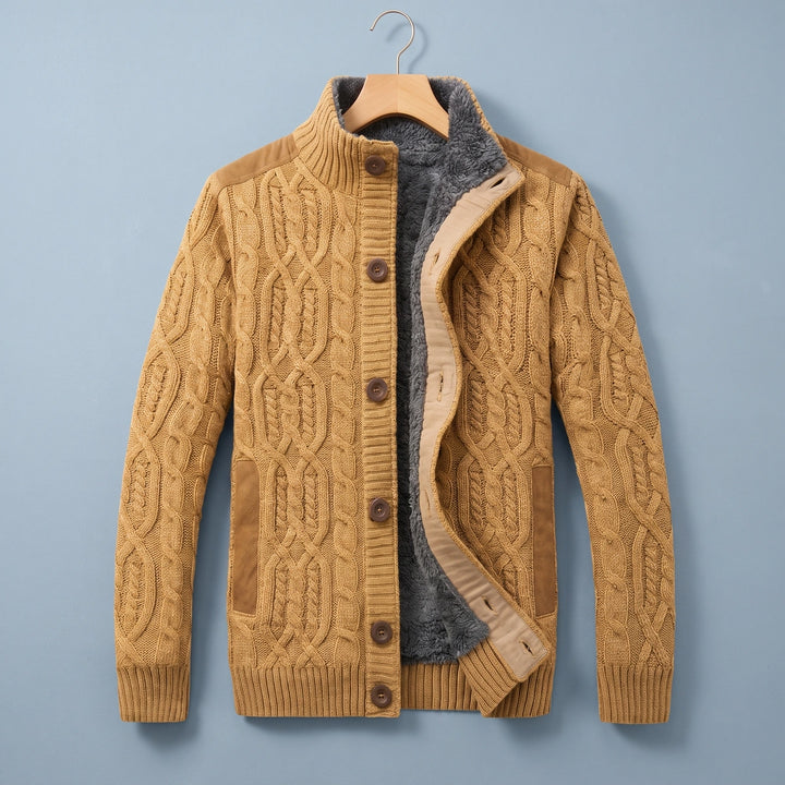 Gideon Fleece Lined Cable Knit Cardigan - Khaki