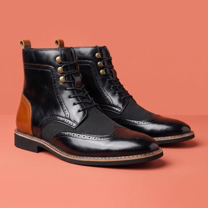 Gilbert Full Grain Wingtip Brogue Lace Up Boots - Black