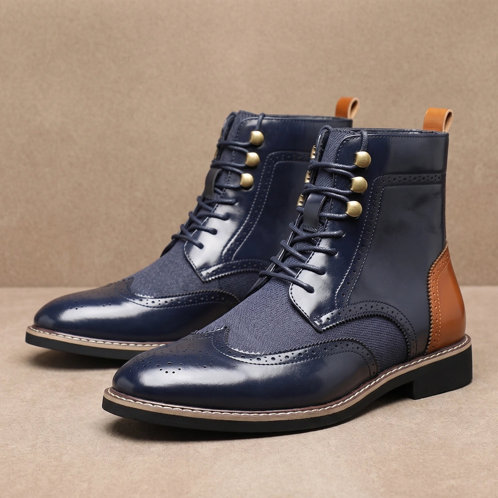 Gilbert Full Grain Wingtip Brogue Lace Up Boots - Navy