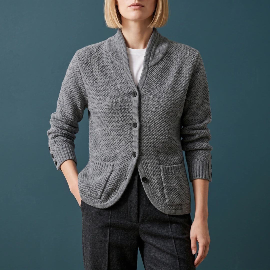 Giulia Moss Stitch Patch Pocket Button Cardigan - Gray
