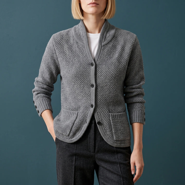 Giulia Moss Stitch Patch Pocket Button Cardigan - Gray