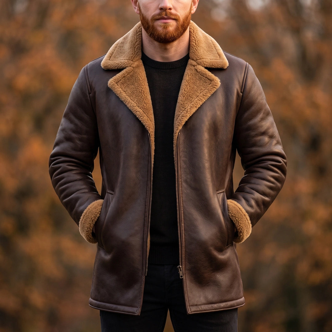 Godfrey Shearling Lined Vegan Leather Coat - Brown