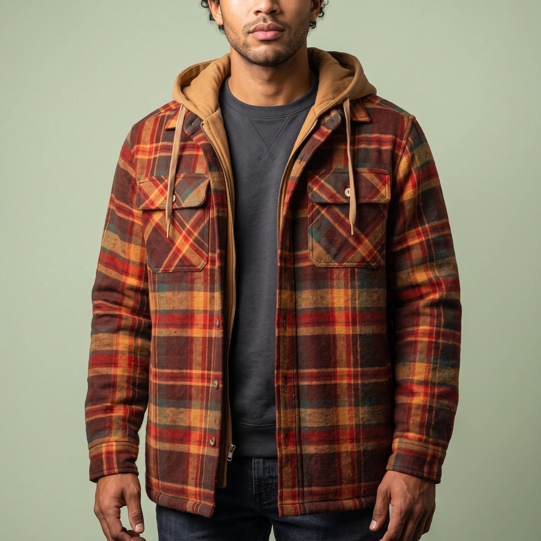 Grant Plaid Fleece Lined Hooded Jacket - Brown