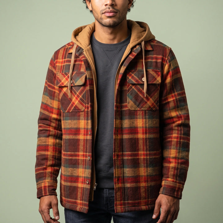 Grant Plaid Fleece Lined Hooded Jacket - Brown