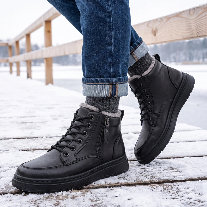 Gustav Shearling Collar Side Zip Winter Boots - Black