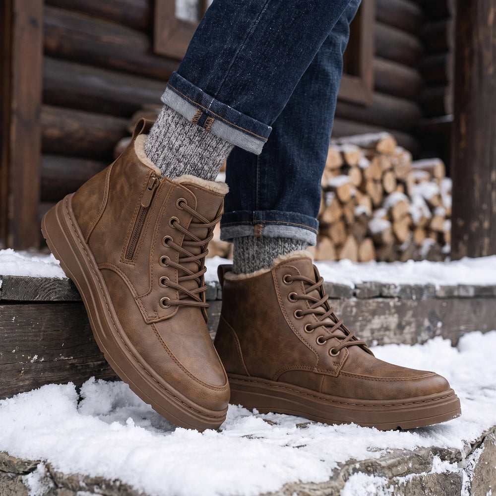Gustav Shearling Collar Side Zip Winter Boots - Brown