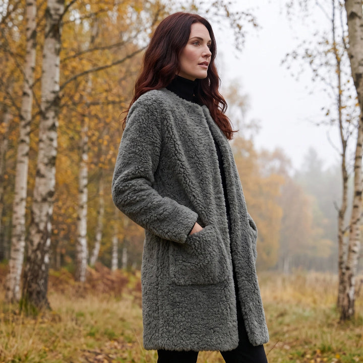 Gwendolyn Longline Sherpa Fleece Coat - Dark Gray