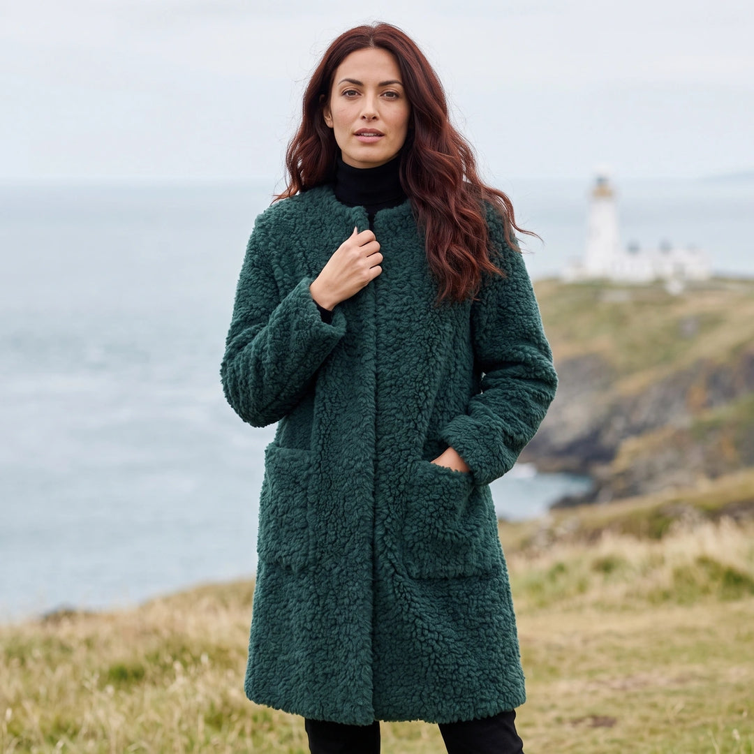 Gwendolyn Longline Sherpa Fleece Coat - Green