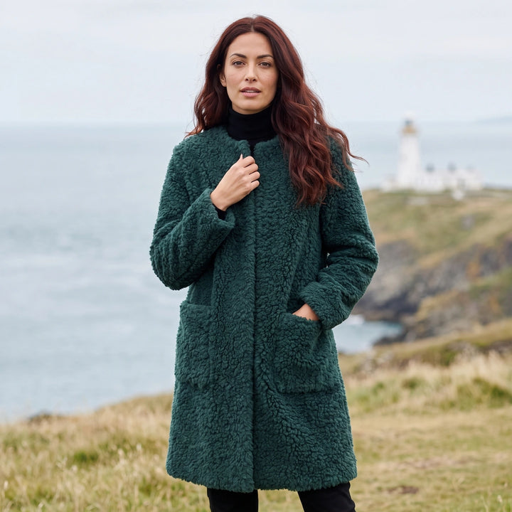 Gwendolyn Longline Sherpa Fleece Coat - Green