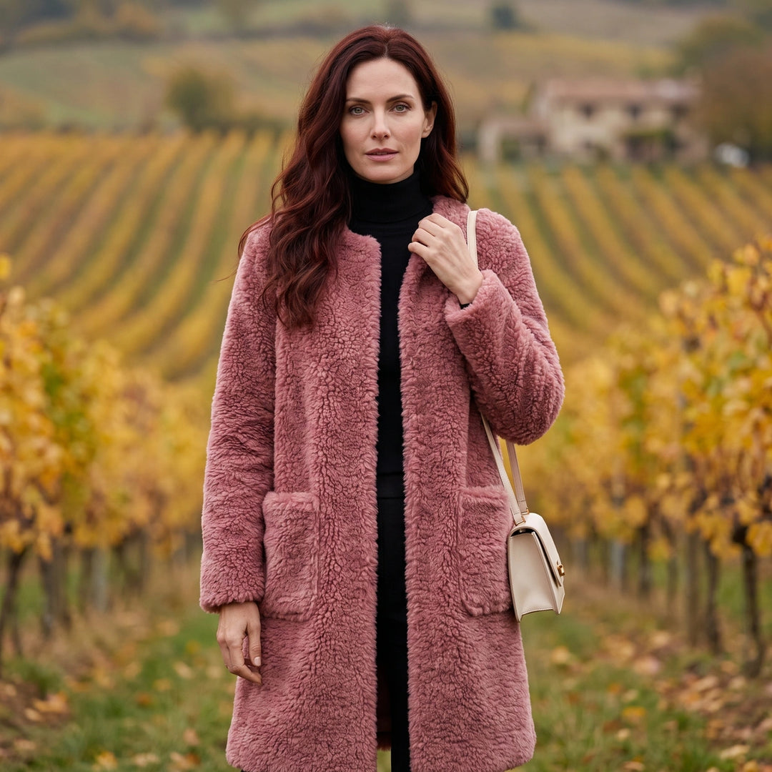 Gwendolyn Longline Sherpa Fleece Coat - Red